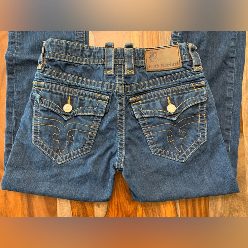 Rock Revival Dark Blue Jeans with Contrast Stitching